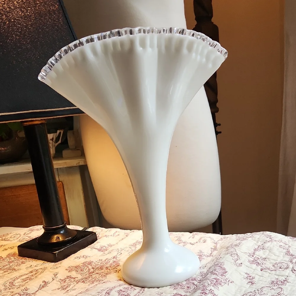 Milk Glass Fan top Vase Romantic Boudoir Dreamy